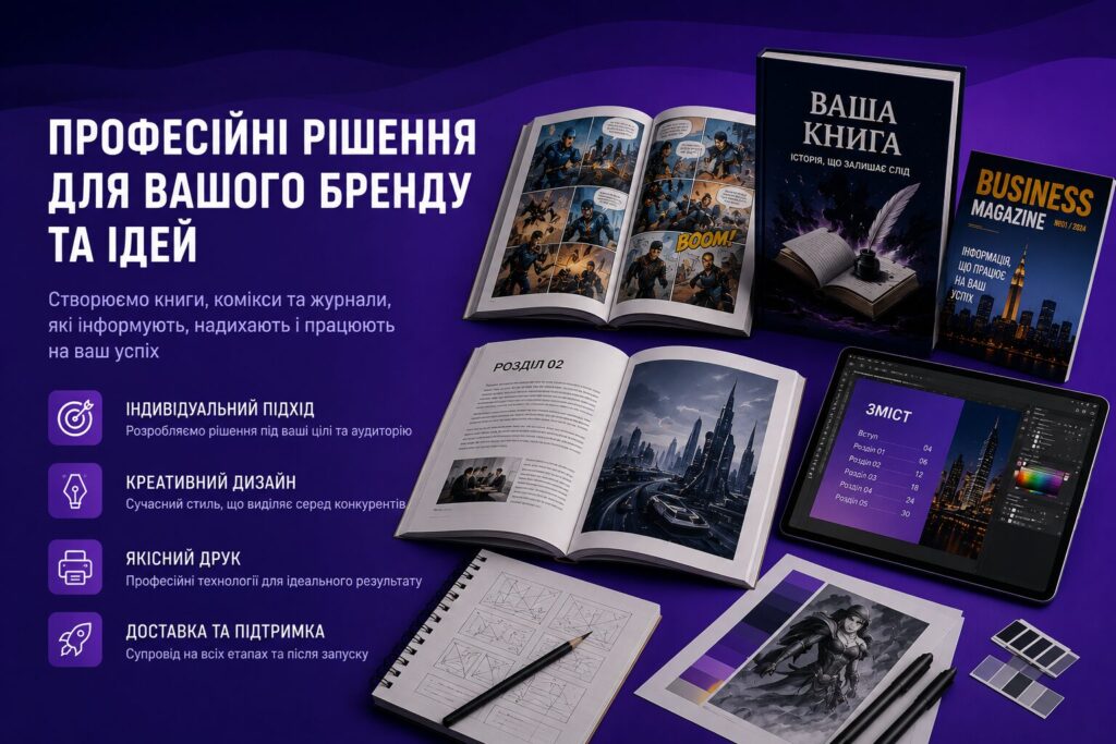 Професійне створення книг, коміксів та журналів під ключ у Києві – креативний дизайн та друк