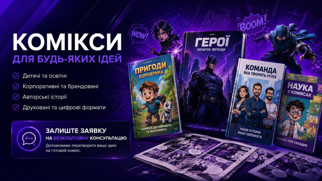 Розробка коміксів у Києві для бізнесу, дітей та авторських проєктів