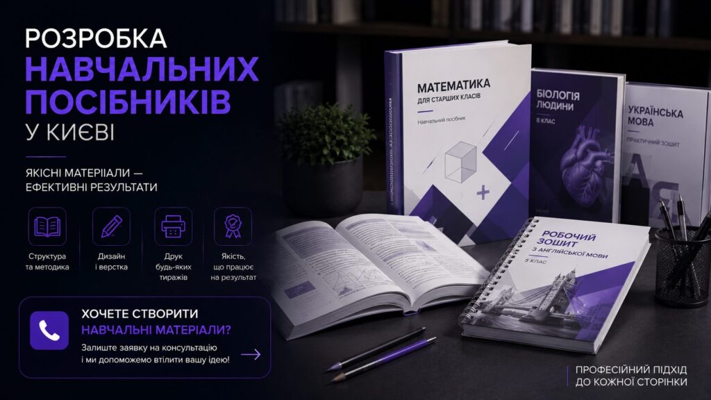 Розробка навчальних посібників у Києві – створення підручників та робочих зошитів під ключ