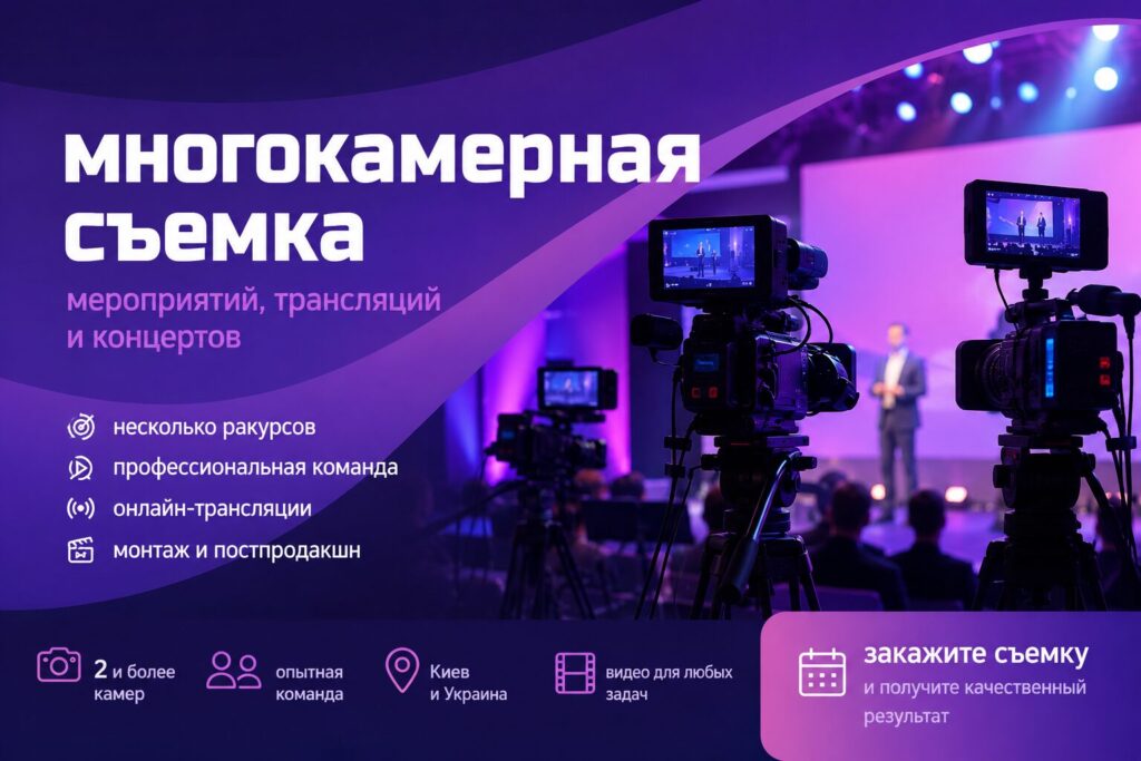 Многокамерная съемка мероприятий, концертов и трансляций в Киеве